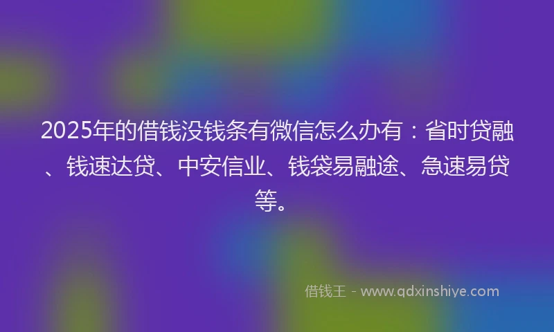 2025年的借钱没钱条有微信怎么办有：省时贷融、钱速达贷、中安信业、钱袋易融途、急速易贷等。