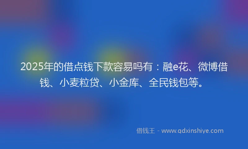 2025年的借点钱下款容易吗有：融e花、微博借钱、小麦粒贷、小金库、全民钱包等。