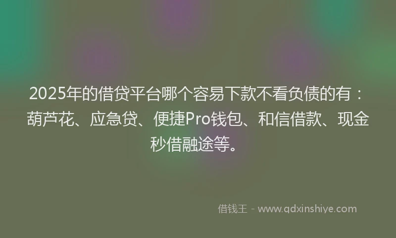 2025年的借贷平台哪个容易下款不看负债的有：葫芦花、应急贷、便捷Pro钱包、和信借款、现金秒借融途等。