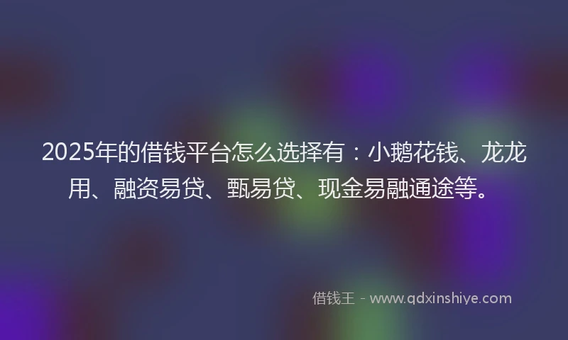 2025年的借钱平台怎么选择有：小鹅花钱、龙龙用、融资易贷、甄易贷、现金易融通途等。