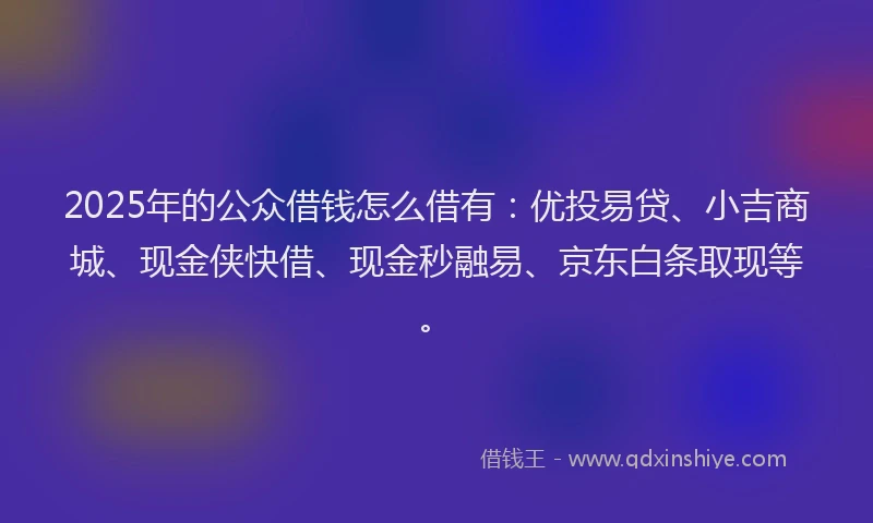 2025年的公众借钱怎么借有：优投易贷、小吉商城、现金侠快借、现金秒融易、京东白条取现等。