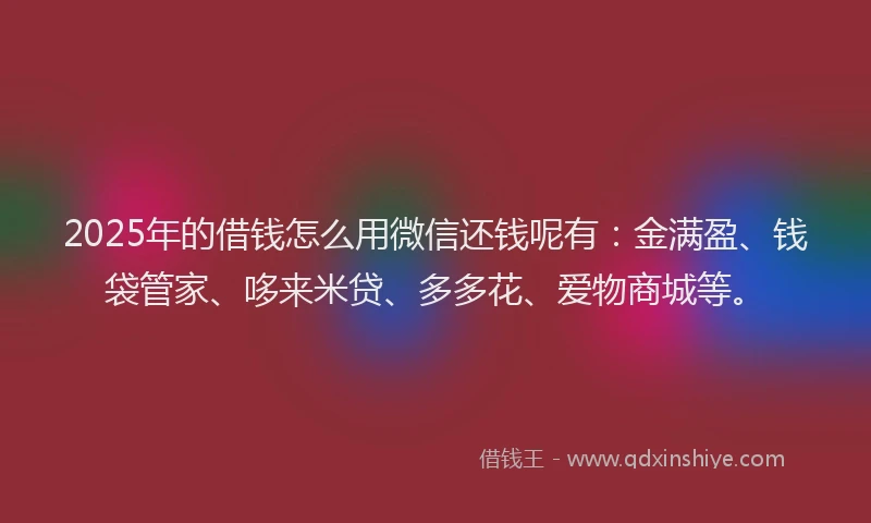 2025年的借钱怎么用微信还钱呢有：金满盈、钱袋管家、哆来米贷、多多花、爱物商城等。