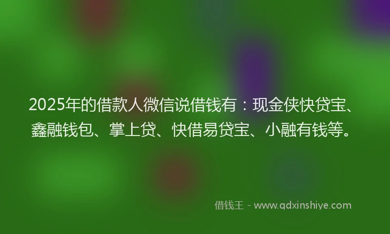2025年的借款人微信说借钱有：现金侠快贷宝、鑫融钱包、掌上贷、快借易贷宝、小融有钱等。
