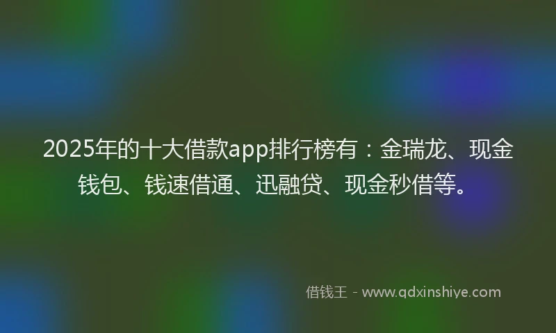 2025年的十大借款app排行榜有：金瑞龙、现金钱包、钱速借通、迅融贷、现金秒借等。