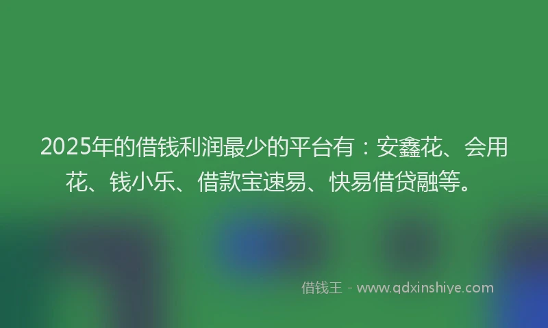 2025年的借钱利润最少的平台有：安鑫花、会用花、钱小乐、借款宝速易、快易借贷融等。