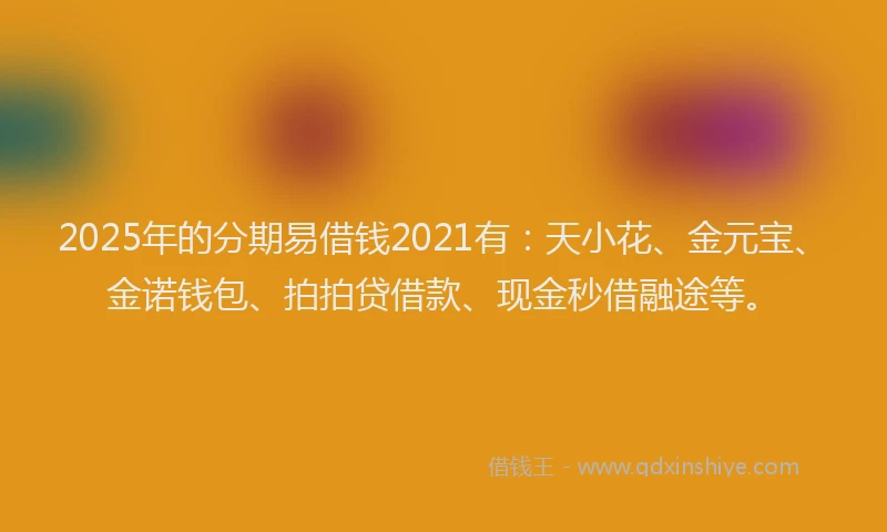 2025年的分期易借钱2021有：天小花、金元宝、金诺钱包、拍拍贷借款、现金秒借融途等。