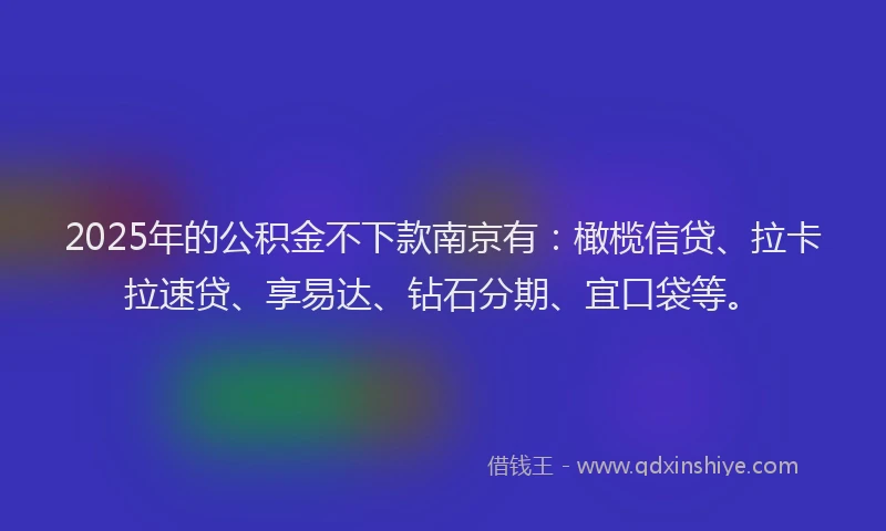 2025年的公积金不下款南京有：橄榄信贷、拉卡拉速贷、享易达、钻石分期、宜口袋等。