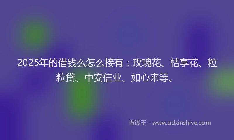 2025年的借钱么怎么接有：玫瑰花、桔享花、粒粒贷、中安信业、如心来等。