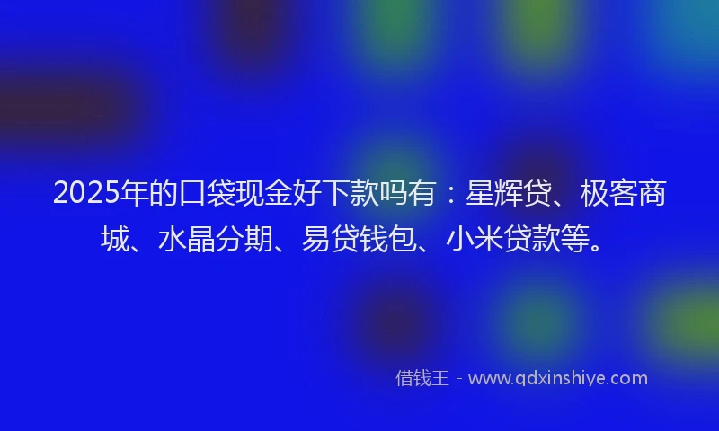 2025年的口袋现金好下款吗有：星辉贷、极客商城、水晶分期、易贷钱包、小米贷款等。
