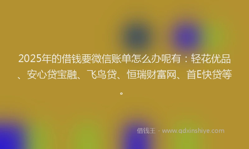 2025年的借钱要微信账单怎么办呢有：轻花优品、安心贷宝融、飞鸟贷、恒瑞财富网、首E快贷等。