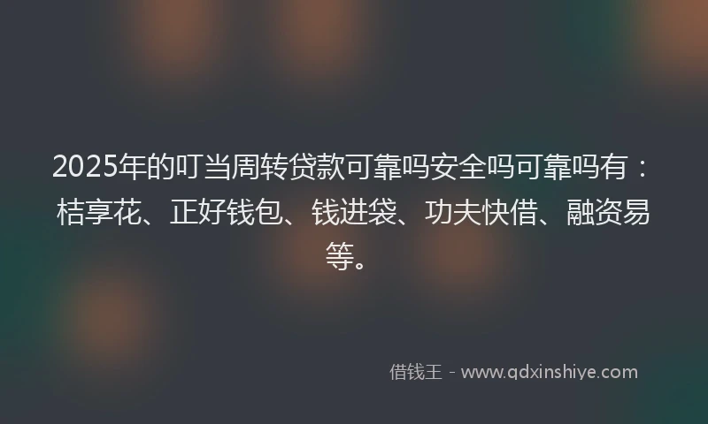 2025年的叮当周转贷款可靠吗安全吗可靠吗有：桔享花、正好钱包、钱进袋、功夫快借、融资易等。