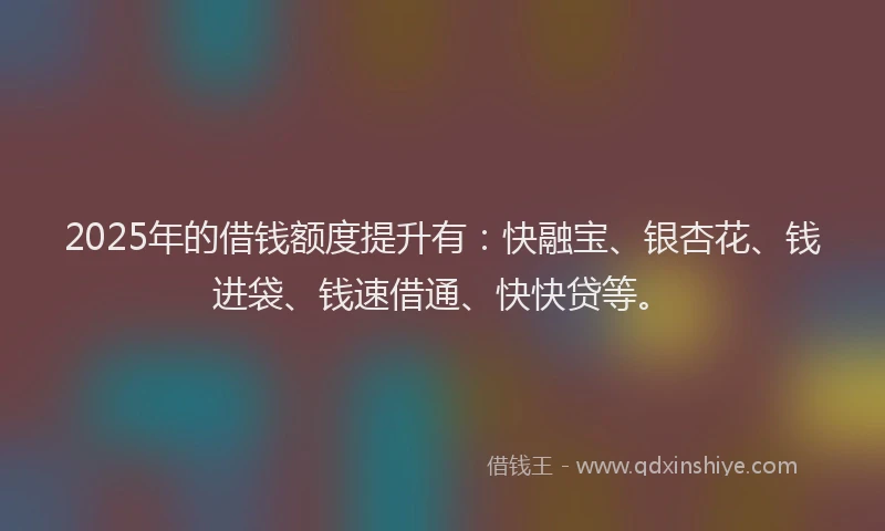 2025年的借钱额度提升有：快融宝、银杏花、钱进袋、钱速借通、快快贷等。