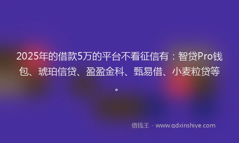 2025年的借款5万的平台不看征信有：智贷Pro钱包、琥珀信贷、盈盈金科、甄易借、小麦粒贷等。