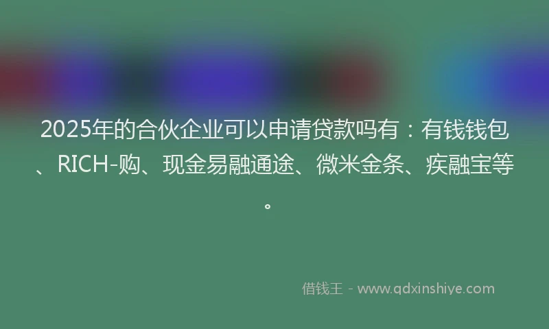 2025年的合伙企业可以申请贷款吗有：有钱钱包、RICH-购、现金易融通途、微米金条、疾融宝等。