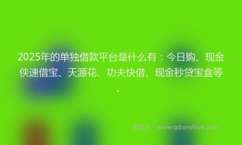 2025年的单独借款平台是什么有：今日购、现金侠速借宝、天源花、功夫快借、现金秒贷宝盒等。