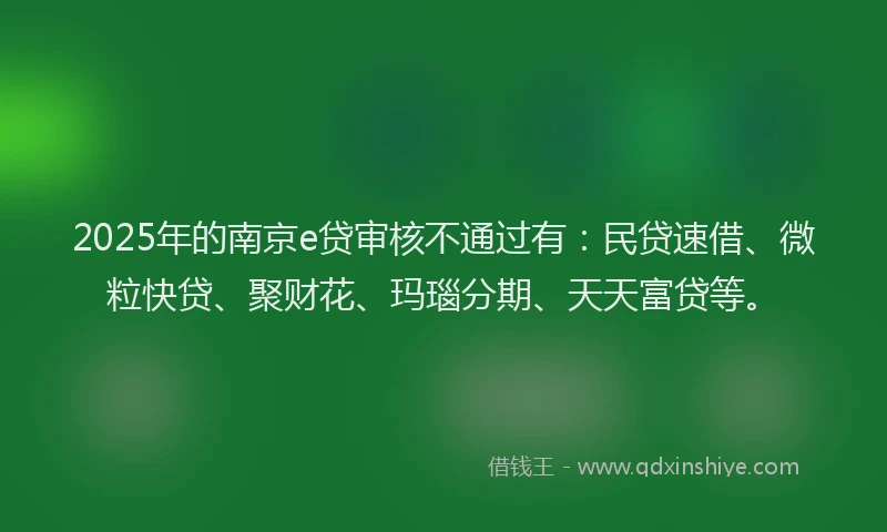 2025年的南京e贷审核不通过有：民贷速借、微粒快贷、聚财花、玛瑙分期、天天富贷等。