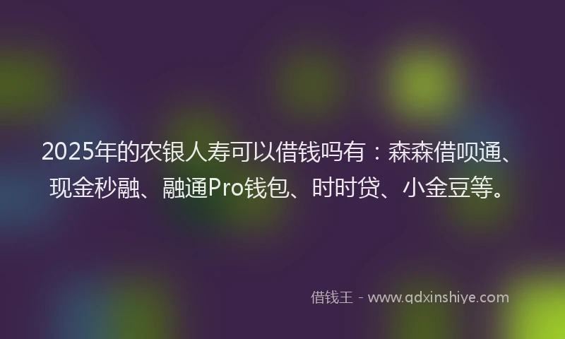 2025年的农银人寿可以借钱吗有：森森借呗通、现金秒融、融通Pro钱包、时时贷、小金豆等。