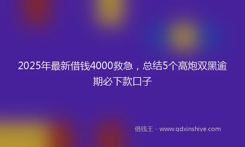 2025年最新借钱4000救急，总结5个高炮双黑逾期必下款口子