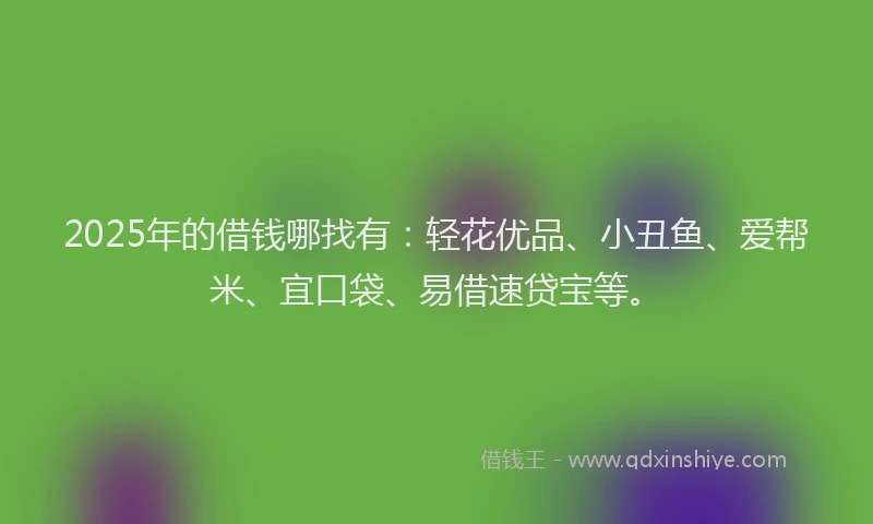 2025年的借钱哪找有：轻花优品、小丑鱼、爱帮米、宜口袋、易借速贷宝等。
