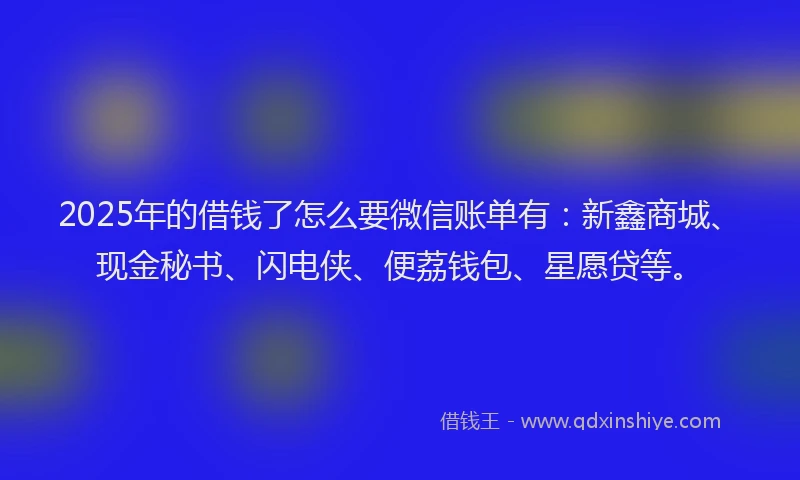 2025年的借钱了怎么要微信账单有：新鑫商城、现金秘书、闪电侠、便荔钱包、星愿贷等。