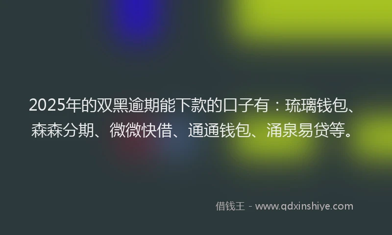 2025年的双黑逾期能下款的口子有：琉璃钱包、森森分期、微微快借、通通钱包、涌泉易贷等。
