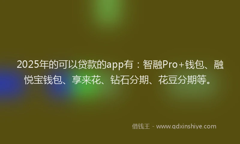 2025年的可以贷款的app有：智融Pro+钱包、融悦宝钱包、享来花、钻石分期、花豆分期等。