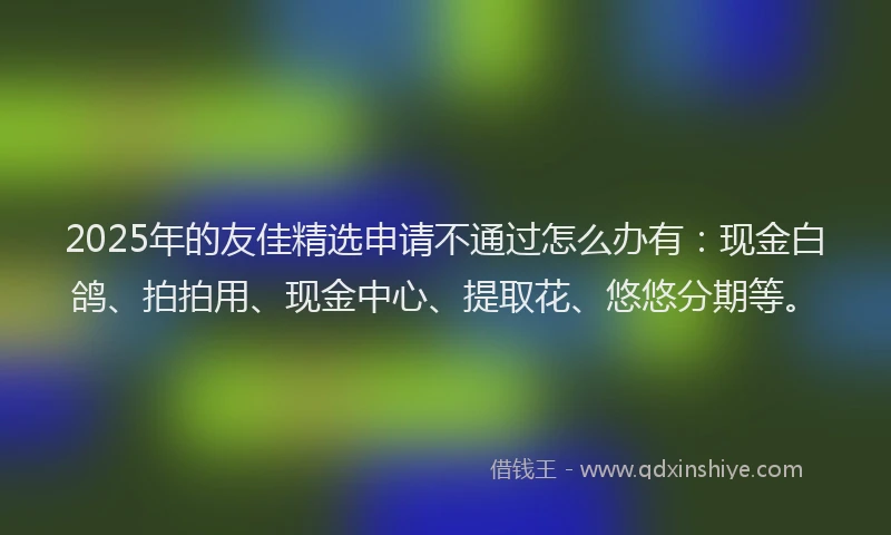 2025年的友佳精选申请不通过怎么办有：现金白鸽、拍拍用、现金中心、提取花、悠悠分期等。