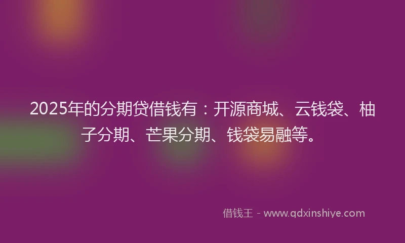2025年的分期贷借钱有：开源商城、云钱袋、柚子分期、芒果分期、钱袋易融等。