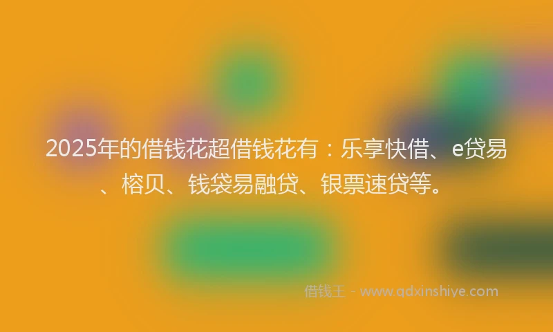2025年的借钱花超借钱花有：乐享快借、e贷易、榕贝、钱袋易融贷、银票速贷等。