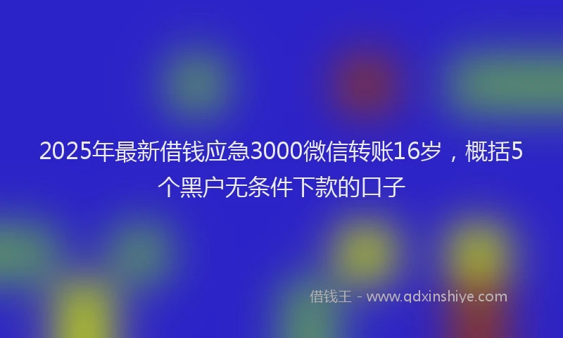 2025年最新借钱应急3000微信转账16岁，概括5个黑户无条件下款的口子