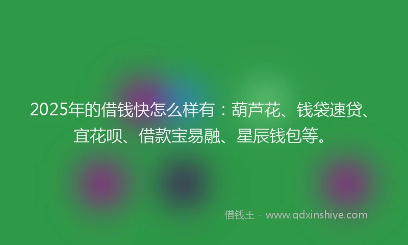 2025年的借钱快怎么样有：葫芦花、钱袋速贷、宜花呗、借款宝易融、星辰钱包等。