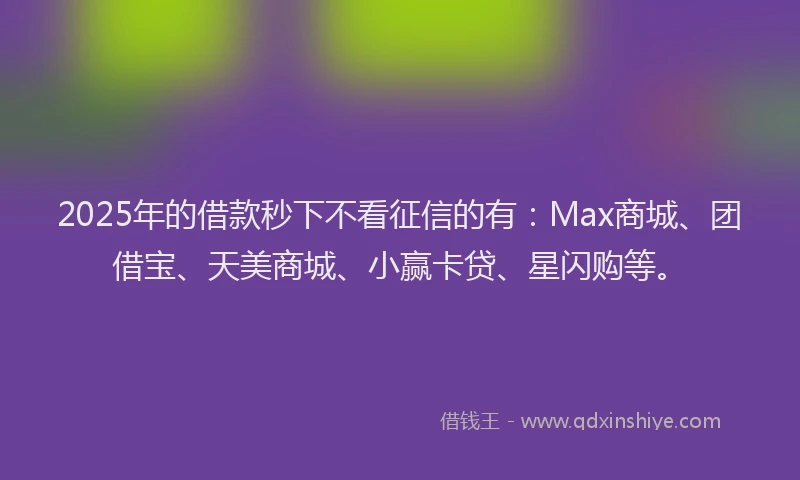 2025年的借款秒下不看征信的有：Max商城、团借宝、天美商城、小赢卡贷、星闪购等。