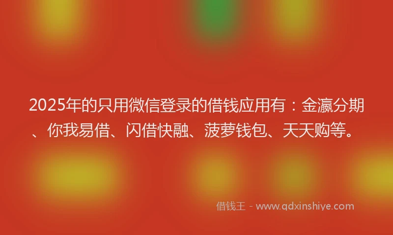 2025年的只用微信登录的借钱应用有:金瀛分期、你我易借、闪借快融、菠萝钱包、天天购等。