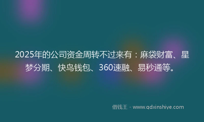 2025年的公司资金周转不过来有：麻袋财富、星梦分期、快鸟钱包、360速融、易秒通等。