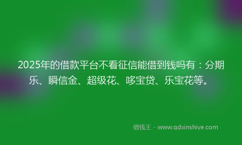 2025年的借款平台不看征信能借到钱吗有：分期乐、瞬信金、超级花、哆宝贷、乐宝花等。