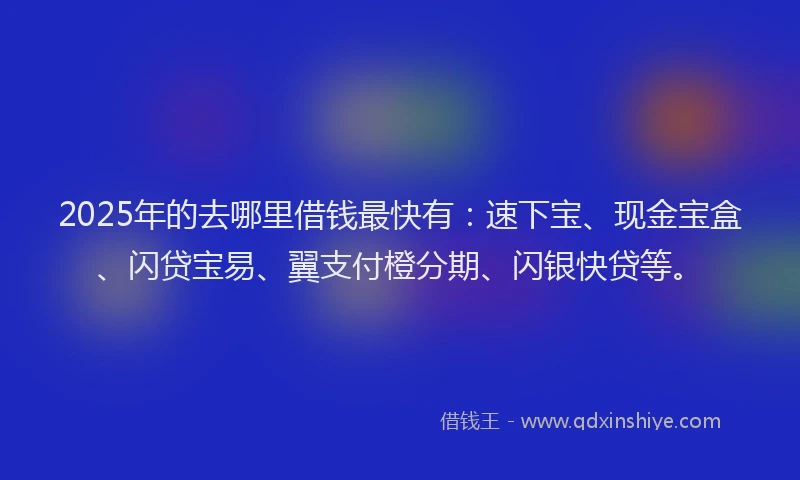 2025年的去哪里借钱最快有：速下宝、现金宝盒、闪贷宝易、翼支付橙分期、闪银快贷等。