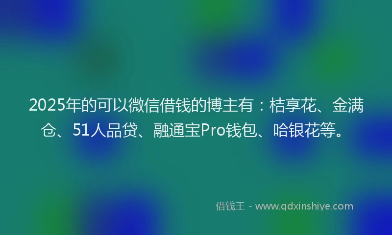 2025年的可以微信借钱的博主有：桔享花、金满仓、51人品贷、融通宝Pro钱包、哈银花等。