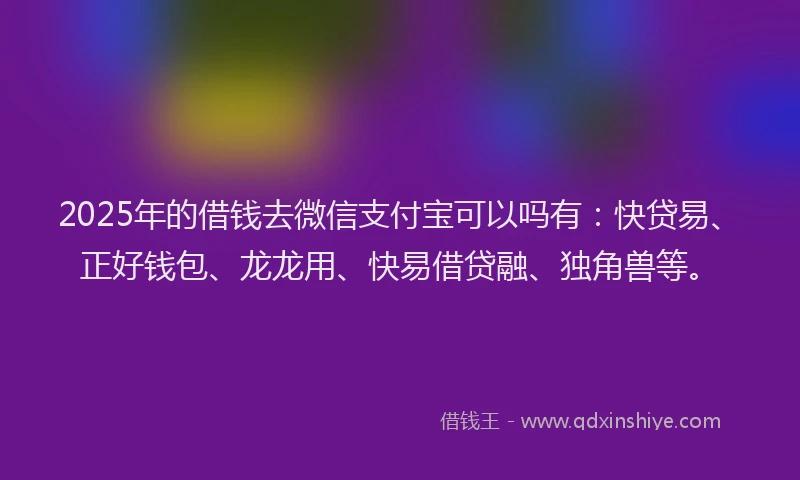 2025年的借钱去微信支付宝可以吗有：快贷易、正好钱包、龙龙用、快易借贷融、独角兽等。