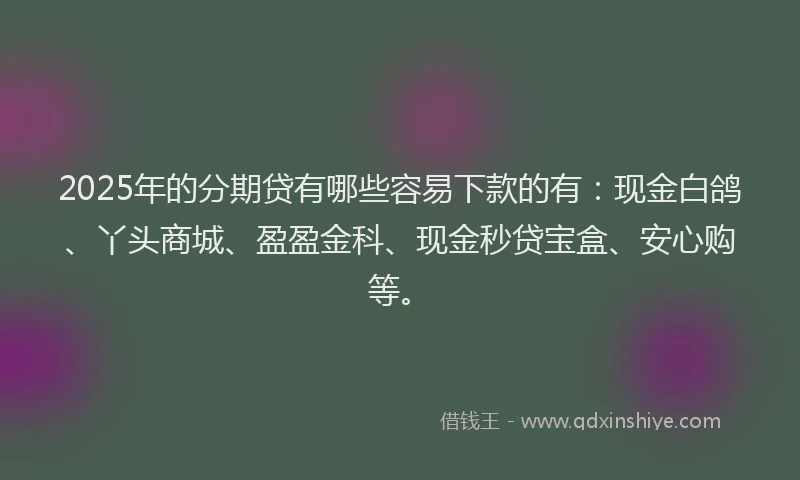 2025年的分期贷有哪些容易下款的有：现金白鸽、丫头商城、盈盈金科、现金秒贷宝盒、安心购等。