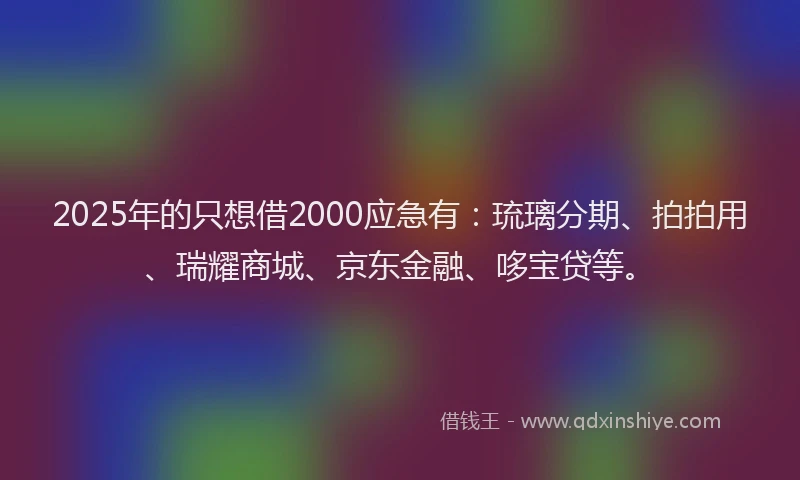 2025年的只想借2000应急有：琉璃分期、拍拍用、瑞耀商城、京东金融、哆宝贷等。