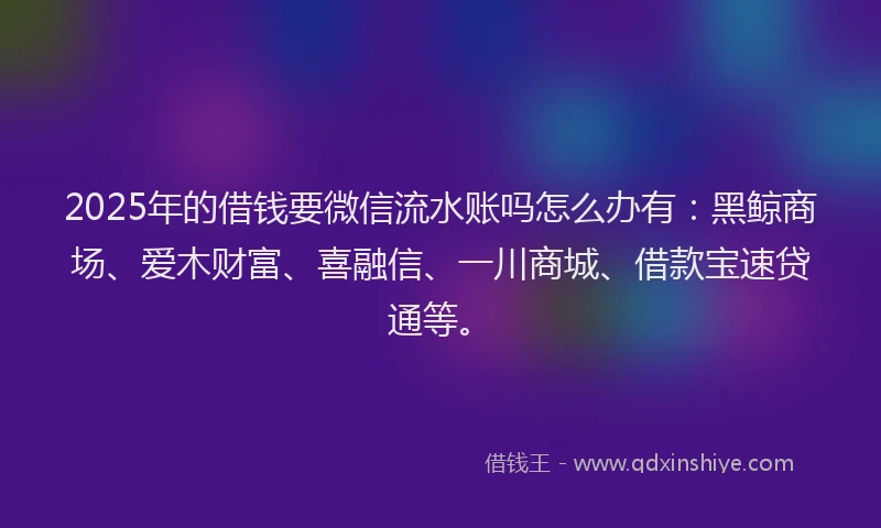 2025年的借钱要微信流水账吗怎么办有：黑鲸商场、爱木财富、喜融信、一川商城、借款宝速贷通等。