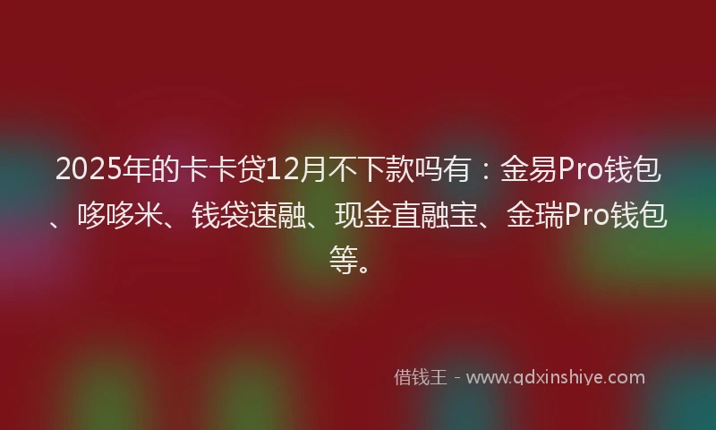 2025年的卡卡贷12月不下款吗有：金易Pro钱包、哆哆米、钱袋速融、现金直融宝、金瑞Pro钱包等。