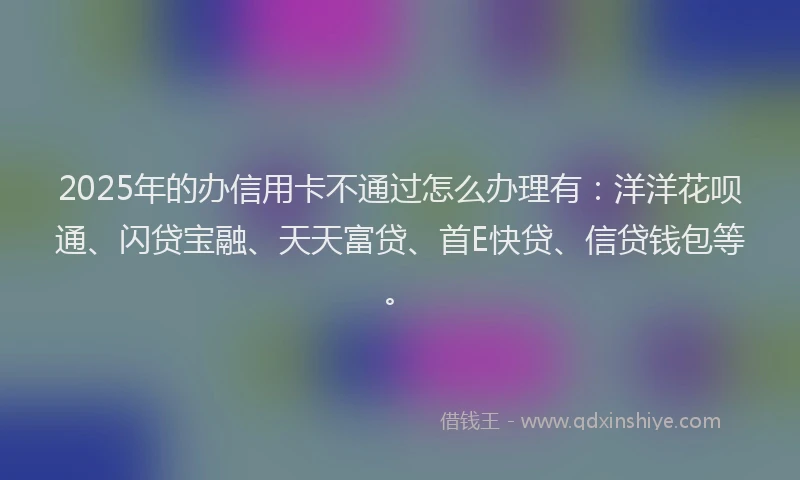 2025年的办信用卡不通过怎么办理有：洋洋花呗通、闪贷宝融、天天富贷、首E快贷、信贷钱包等。