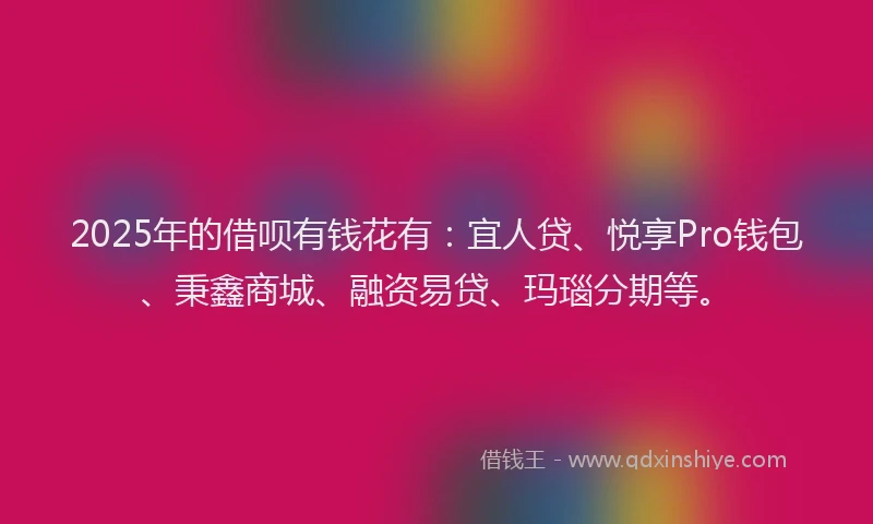 2025年的借呗有钱花有：宜人贷、悦享Pro钱包、秉鑫商城、融资易贷、玛瑙分期等。