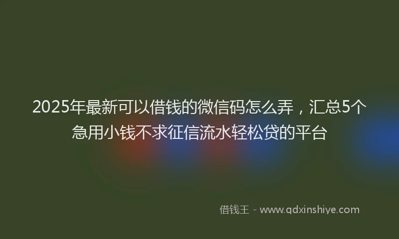 2025年最新可以借钱的微信码怎么弄，汇总5个急用小钱不求征信流水轻松贷的平台