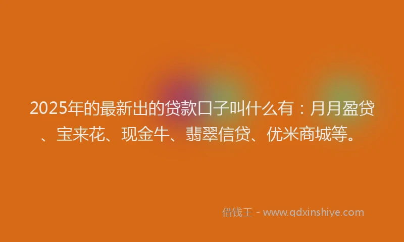 2025年的最新出的贷款口子叫什么有:月月盈贷、宝来花、现金牛、翡翠信贷、优米商城等。
