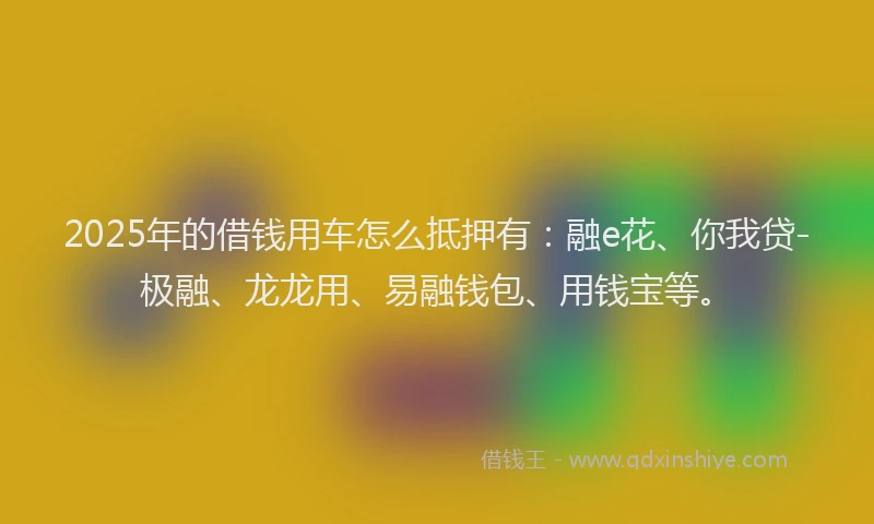 2025年的借钱用车怎么抵押有：融e花、你我贷-极融、龙龙用、易融钱包、用钱宝等。