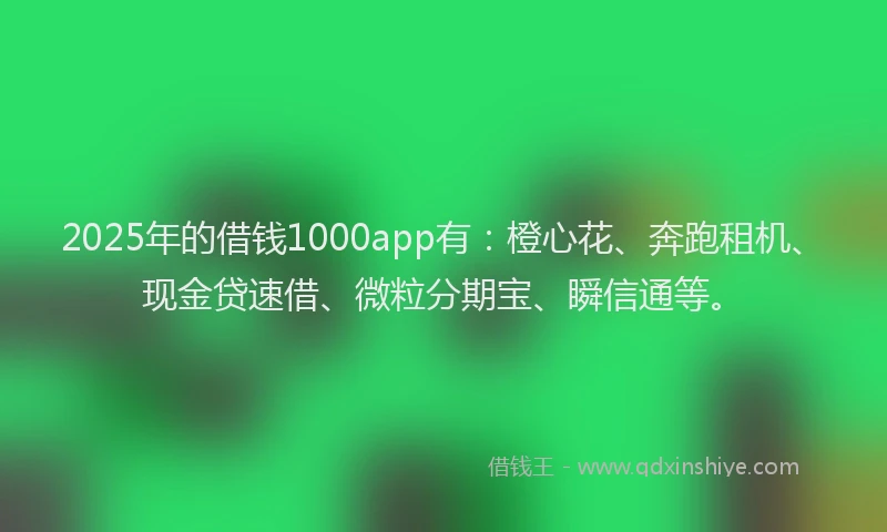 2025年的借钱1000app有：橙心花、奔跑租机、现金贷速借、微粒分期宝、瞬信通等。