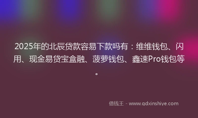 2025年的北辰贷款容易下款吗有：维维钱包、闪用、现金易贷宝盒融、菠萝钱包、鑫速Pro钱包等。