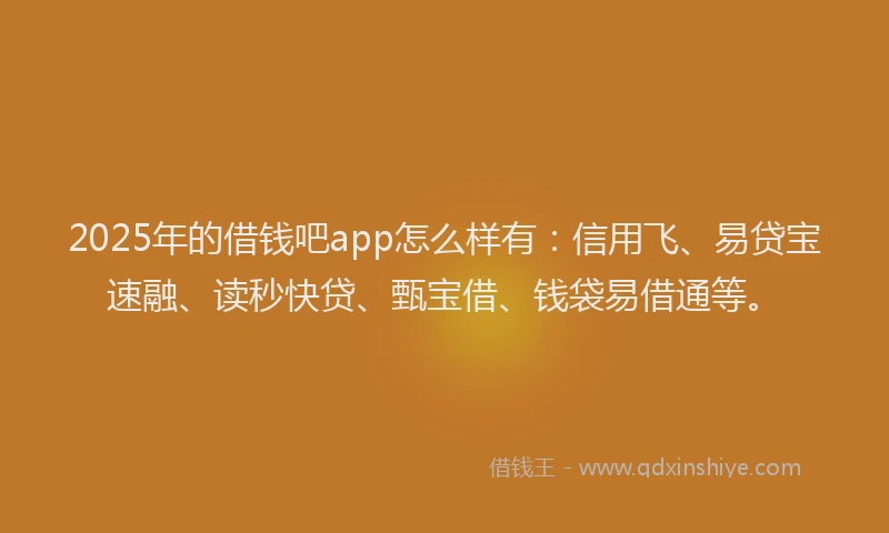 2025年的借钱吧app怎么样有：信用飞、易贷宝速融、读秒快贷、甄宝借、钱袋易借通等。